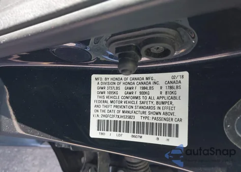 2018 Honda Civic Ex from USA, damaged, VIN 2HGFC2F7XJH535823